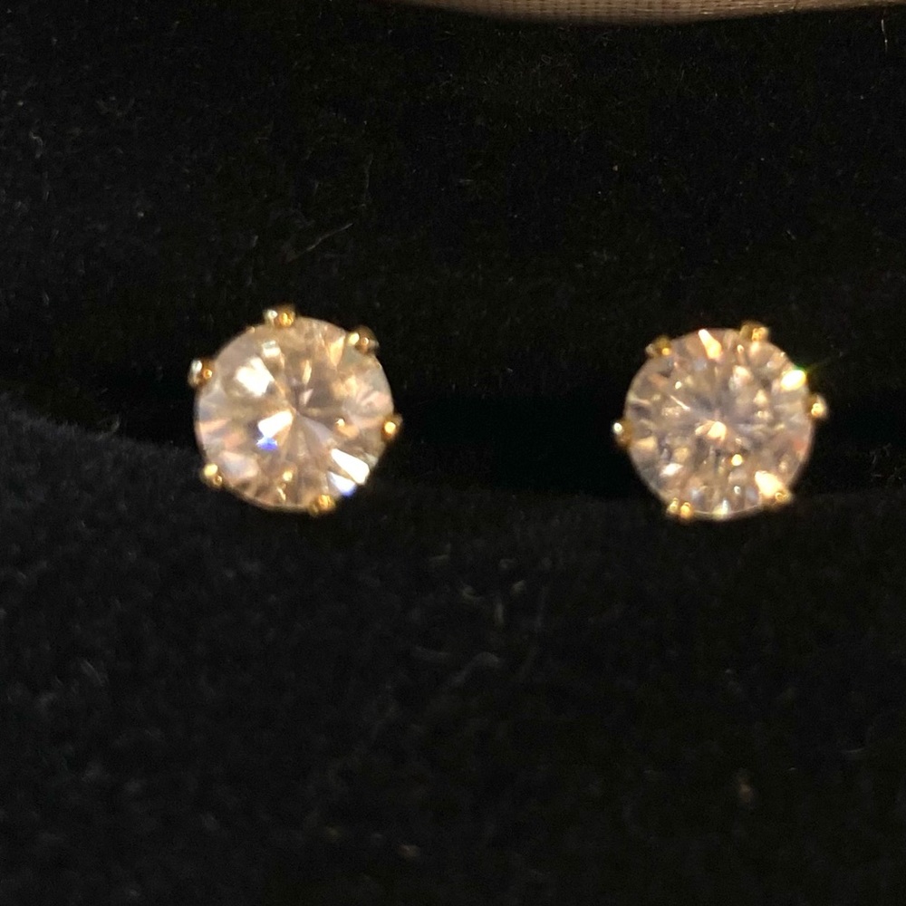 14 K Gold Stud Earrings Cubic Zirconia Earrings 5 mm 1.5 Carat size Earrings